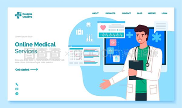 網(wǎng)上醫(yī)療服務(wù)登陸頁面模板。流動醫(yī)療。健康和醫(yī)療咨詢申請網(wǎng)頁與信息和醫(yī)生的人治療師,醫(yī)療保健和技術(shù)概念。網(wǎng)上醫(yī)療服務(wù)登陸頁面。流動醫(yī)療。健康和醫(yī)療咨詢申請
